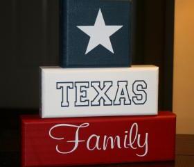TEXAS Family Block Set Shelf Sitter Decor Lonestar State
