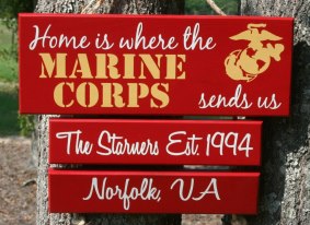 THREE Duty Station "Home is Where the Marine Corps, Army, Navy, Coast Guard, Air Force Sends Us" Military family sign