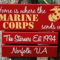 THREE Duty Station "Home is Where the Marine Corps, Army, Navy, Coast Guard, Air Force Sends Us" Military family sign