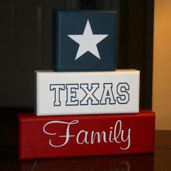 TEXAS Family Block Set Shelf Sitter Decor Lonestar State